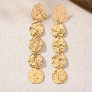 Gold Hammered Long Disc Earrings FREE SHIPPING